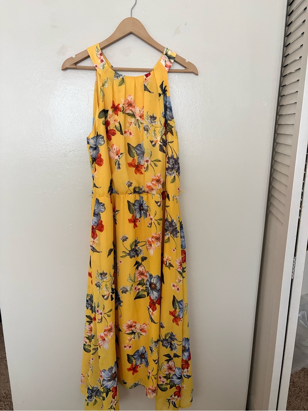 Yellow Floral Maxi Dress with Pink & Green Accents